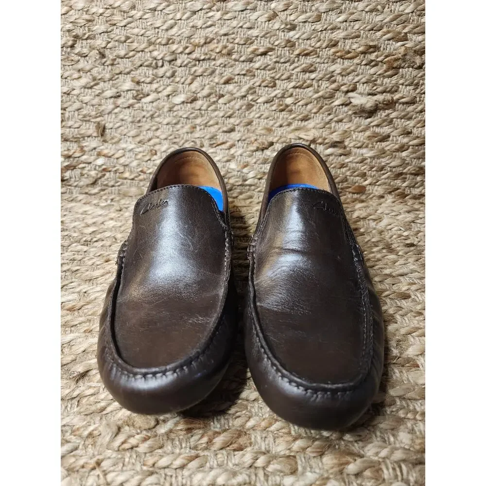 Clarks Driving Loafers Markman Plain in Dark Brown Leather Dress Shoes Size 8
